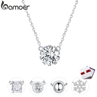 BAMOER 5 Style Simple Short Necklace for Female 925 Sterling Silver Clear Cubic Zircon