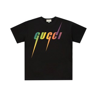 เสื้อยืดแขนสั้นลําลอง ผ้าฝ้าย พิมพ์ลายตัวอักษร ไล่โทนสีรุ้ง พลัสไซซ์ แฟชั่นคู่รัก สไตล์คลาสสิก สําหรับผู้ชาย และผู้หญิง