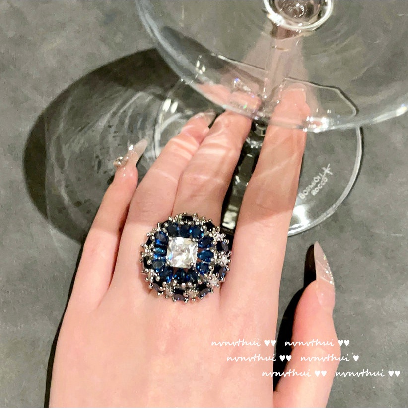 แหวนเพทาย-ชุบทอง-18k-รูปโบว์-สีฟ้า-ดอกข้าวโพด