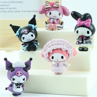 SANRIO ฟิกเกอร์ตุ๊กตาอนิเมะ Kuromi Melody เหมาะกับของขวัญวันเกิด สําหรับตกแต่งเค้ก จํานวน 5 ชิ้น