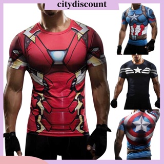 &lt;citydiscount&gt; เสื้อยืดแขนสั้น พิมพ์ลาย Iron Man Captain America พลัสไซซ์