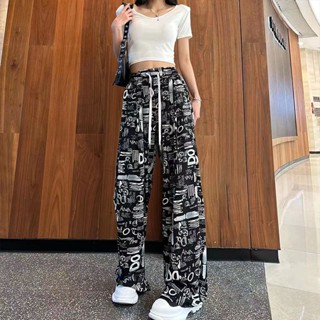 กางเกงลําลอง พิมพ์ลายตัวอักษร มี 2 สี ไซซ์ M-4XL สําหรับผู้หญิง รองรับ 40-90 กก.