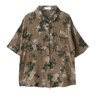 เสื้อเชิ้ตแขนสั้น พิมพ์ลายดอกไม้ ทรงหลวม สไตล์ญี่ปุ่นย้อนยุค สําหรับผู้หญิง