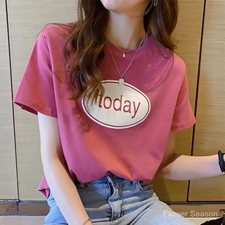 ✨Flower Season✨2023 ใหม่ฤดูร้อนแขนสั้นเสื้อยืดผู้หญิง ins กระแสเกาหลีร้อยชุดนักเรียนตัวอักษรพิมพ์ด้านบนผู้หญิง Y2K SB8207