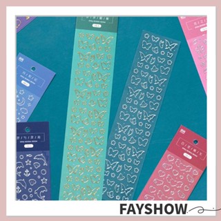 Fay สติกเกอร์ริบบิ้นใส ลายผีเสื้อ สีทอง สีเงิน สําหรับตกแต่งเล็บ DIY