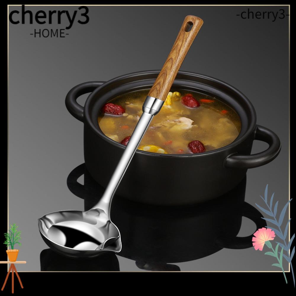 cherry3-ทัพพีตักซุป-แบบยาว-สเตนเลส-304-ด้ามจับไม้-มีฉนวนกันความร้อน-กันลวก-สําหรับแยกน้ํามัน-น้ําเกรวี่