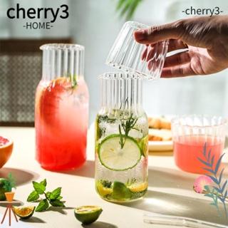Cherry3 ชุดขวดน้ําร้อน น้ําเย็น แก้วใส ลายทาง ขนาด 400 มล. 600 มล.