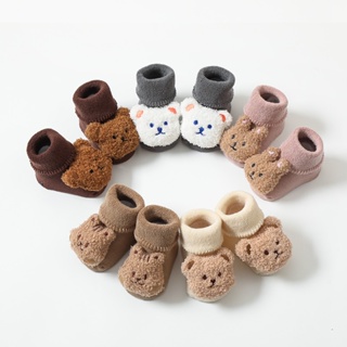 ถุงเท้า ลายการ์ตูนหมีน่ารัก กันลื่น ให้ความอบอุ่น ฤดูหนาว สําหรับเด็กทารกแรกเกิดผู้ชาย และเด็กผู้หญิง อายุ 0-12 เดือน