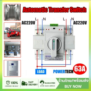 ATS Automatic Transfer Switch 2P63A สวิตซ์สลับไฟ สลับไฟ แหล่งจ่าย อัตโนมัติ 2P 63A 230V MCB Type Dual Power GCDQCN GCQ4