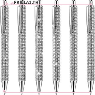 Faccfki ปากกาลูกลื่น หมึกสีดํา โลหะ สีเงิน สําหรับสํานักงาน 6 ชิ้น