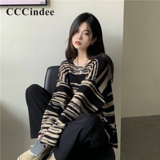 Cccindee ใหม่ เสื้อกันหนาว คอกลม แขนยาว ทรงหลวม สีตัดกัน เข้ากับทุกการแต่งกาย แฟชั่นสําหรับผู้หญิง 2023