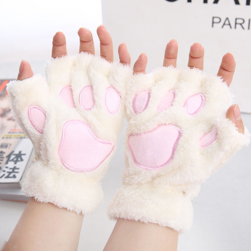 ถุงมือตุ๊กตาหมี-อุ้งเท้าแมว-แบบนิ่ม-แบบครึ่งนิ้ว-สําหรับผู้หญิง-จํานวน-1-คู่