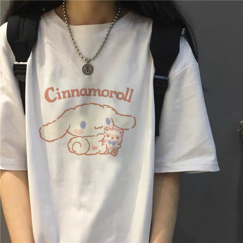 เสื้อยืด-แบบนิ่ม-พิมพ์ลายการ์ตูน-cinnamoroll-น่ารัก-สไตล์ญี่ปุ่น-เหมาะกับฤดูร้อน-สําหรับผู้หญิง