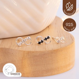 S925 ต่างหูอินฟินิตี้เพชรเรียงเงินแท้ Sterling Silver Diamond Inifinity Stud Earrings