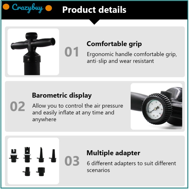 cr-sup-ปั๊มมือ-1-8bar-26psi-น้ําหนักเบา-พร้อมตัวเชื่อมต่อ-6-ชิ้น-สําหรับห่วงยางว่ายน้ํา-2-ลิตร