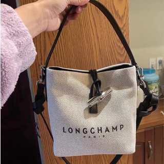 พร้อมส่ง ของแท้ 100% Longchamp กระเป๋าถือ กระเป๋าสะพายไหล่ ทรงบักเก็ต ผ้าแคนวาส แฟชั่น สําหรับสตรี คุณแม่ 2023