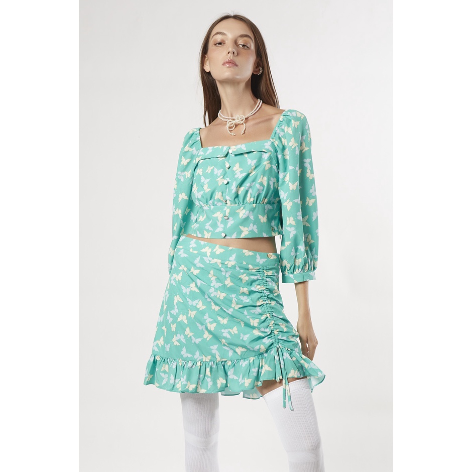 esp-เสื้อเบลาส์ลายพิมพ์ผีเสื้อ-ผู้หญิง-สีเขียว-butterfly-print-long-sleeve-blouse-06021