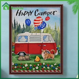 【Doub X ✮】ภาพวาดปักเพชร ทรงกลม ลาย Happy Camper 5D DIY สําหรับตกแต่งบ้าน ✮