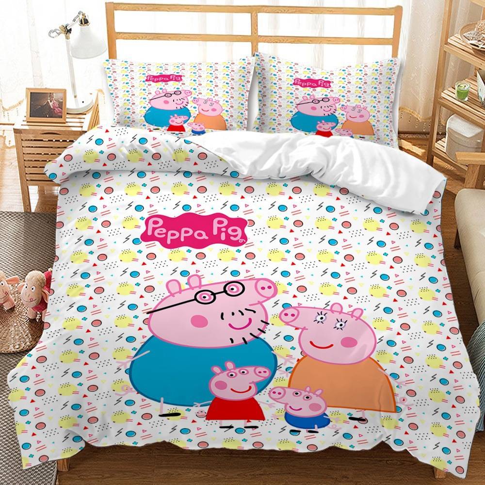 ชุดเครื่องนอน-ผ้าปูที่นอน-ปลอกหมอน-ลายการ์ตูน-peppa-pig-3in1-แบบสร้างสรรค์-สําหรับตกแต่งบ้าน-ห้องนอน