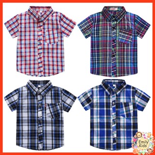 พร้อมส่ง เสื้อเชิ้ตแขนสั้น คอปกโปโล ลายสก๊อต สไตล์วินเทจ คลาสสิก สําหรับเด็กผู้ชาย อายุ 2-9 ปี