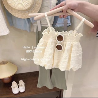 พร้อมส่ง ขายดี ชุดเสื้อแขนกุด และกางเกง ทรงหลวม สีพื้น เข้ากับทุกการแต่งกาย แฟชั่นฤดูร้อน สไตล์เกาหลี และญี่ปุ่น สําหรับเด็กผู้หญิง 2023