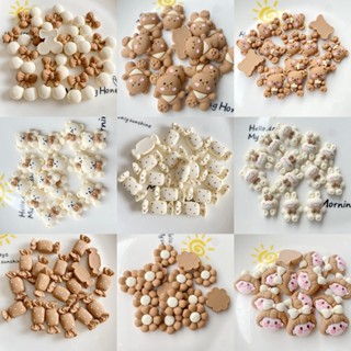 10 ชิ้น / เซต กาแฟ / สีเบจ การ์ตูน เด็กผู้หญิง หมี กระต่าย ออกแบบ ด้านหลังแบน DIY วัสดุทําด้วยมือ อุปกรณ์เสริม