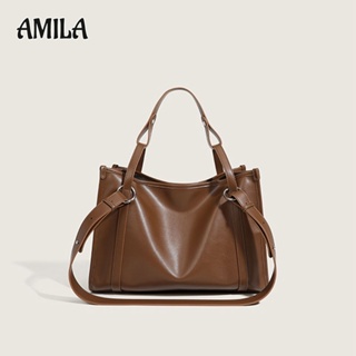 AMILA เวอร์ชั่นเกาหลีของกระเป๋าผู้หญิงใหม่พร็อพกระเป๋าเอกสารแฟชั่นที่เรียบง่ายทุกการแข่งขันไหล่ความจุขนาดใหญ่ของ Messenger กระเป๋าหิ้วแบบพกพา