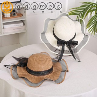 ADAMES Fashion Female Hat Elegant Korean Style Cap Sun Hat Beach Big Brim Bowknot Summer Foldable Protection Straw Cap/Multicolor