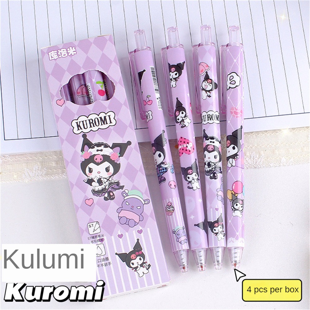 4ชิ้น-กล่อง-sanrio-กดปากกาสีมูลค่าการ์ตูนน่ารักนักเรียนแห้งเร็ว-st-kuromi-เจลปากกาปากกาสีดำ0-5-fe
