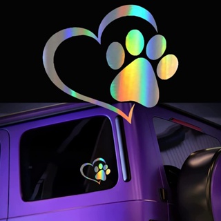 สติกเกอร์ไวนิล พิมพ์ลายอุ้งเท้าสุนัข หัวใจ หลากสี สําหรับติดตกแต่งรถยนต์ รถบรรทุก หน้าต่าง แล็ปท็อป