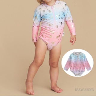Babygarden-1-5 ปี เด็กผู้หญิง แขนยาว ชุดว่ายน้ํา คอกลม ซิป ไล่ระดับสี ชุดว่ายน้ําวันพีช