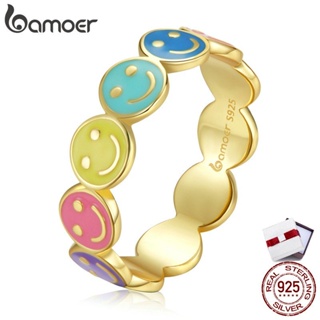 Bamoer 925 silver Finger Ring Colorful smiling face style fashion jewellery Gifts For Women BSR220-6