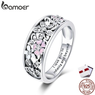 BAMOER 925 Real Silver Daisy Flower &amp; Infinity Love Pave Finger Rings for Women Wedding Jewelry SCR390
