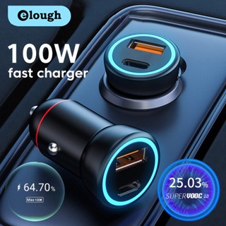 Elough Mini ที่ชาร์จในรถยนต์ 100W ชาร์จเร็วมาก PD QC 3.0 USB Type C พร้อมไฟ LED สําหรับแท็บเล็ต Samsung