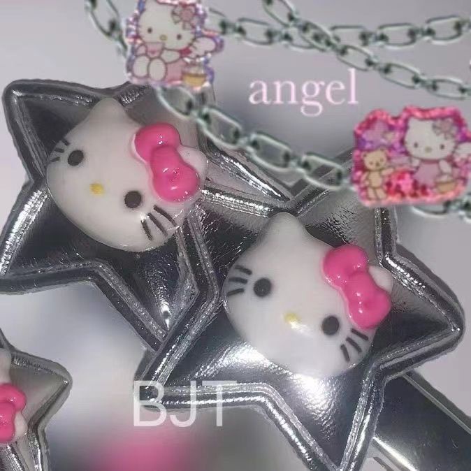 กิ๊บติดผม-หนังนิ่ม-ลาย-hello-kitty-katy-y2k-สีเงินเข้ม-สําหรับเด็กผู้หญิง