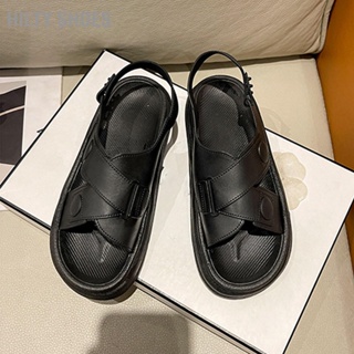  HILTY SHOES ผู้หญิงรองเท้าแตะสายไขว้เปิดนิ้วเท้าสบายสูงสายรัดข้อเท้ากันลื่นหนาแต่เพียงผู้เดียวรองเท้าแตะแบนสำหรับชายหาด