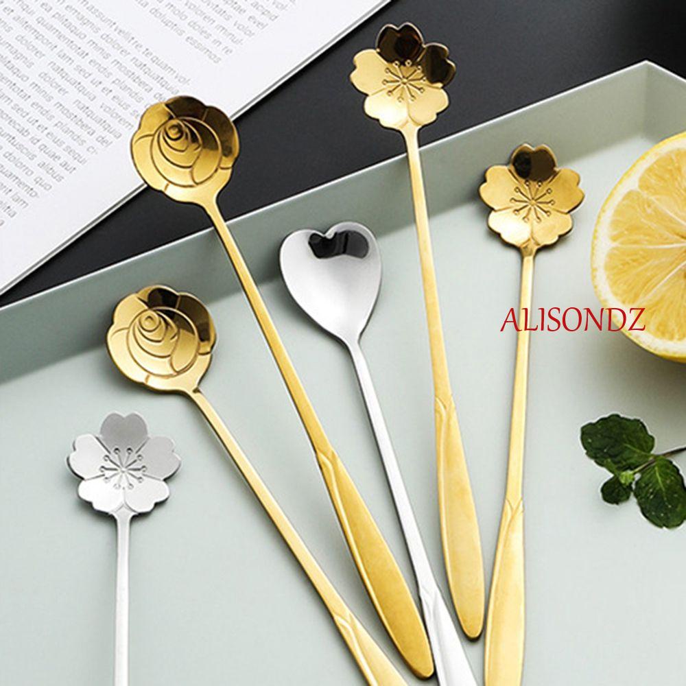 alisondz-ช้อนสแตนเลสลายดอกไม้สีทองสําหรับผสมชาไอศกรีมกาแฟขนมหวาน