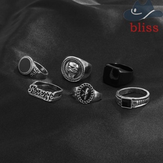 BLISS แหวนแฟชั่น รูปหัวกะโหลกเรขาคณิต สไตล์วินเทจ สําหรับผู้ชาย