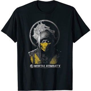 มีความสุข มอร์ทัลคอมแบต Mortal Kombat X Scorpion Bust T-Shirt T Shirts แขนสั้น เสื้อยืด ผ้าคอตตอน100% ใส่ได้ทั้งหญิง ชาย