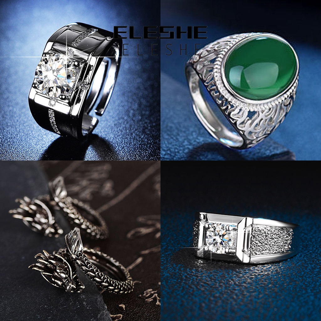 eleshe-jewelry-ของแท้-แหวนเพชรโมอิส-เงิน-925-เรียบง่าย-สําหรับผู้ชาย-m072