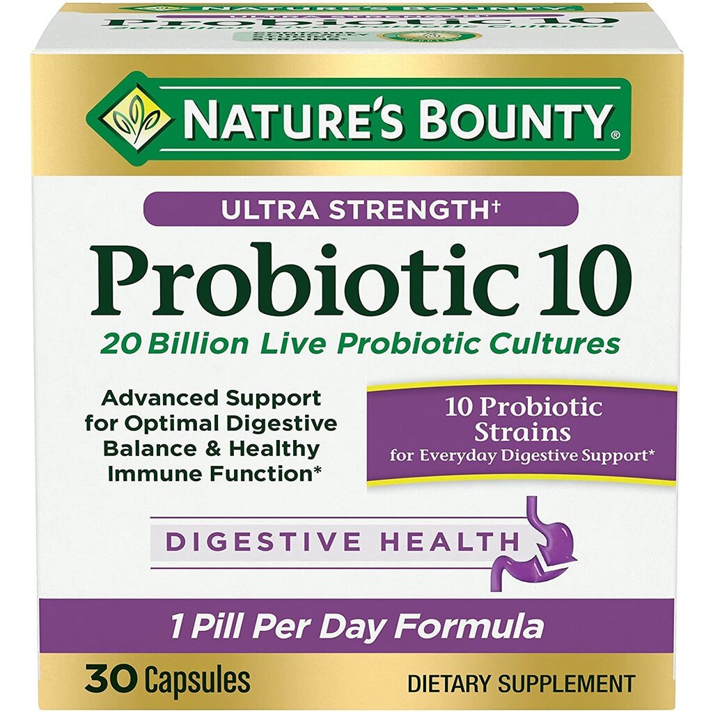 แท้-พร้อมส่ง-โพรไบโอติก-10สายพันธุ์-2หมื่นล้านตัว-ultra-strength-probiotic-10-20-billion-natures-bounty-30เม็ด