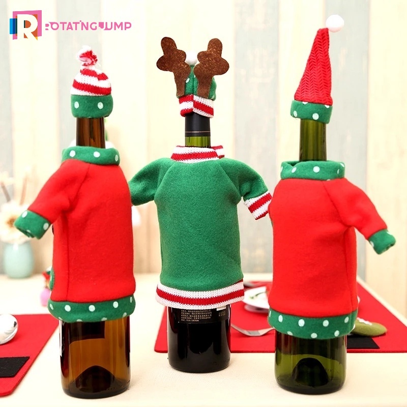 ชุดผ้าคลุมขวดไวน์-ปักลายการ์ตูนซานตาคลอส-สโนว์แมน-กวาง-สําหรับตกแต่งคริสต์มาส