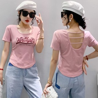 [Fashion Recommendation] เสื้อยืด แขนสั้น พิมพ์ลายตัวอักษร สายคล้องคอสั้น เข้ารูป แฟชั่นฤดูร้อน สําหรับผู้หญิง