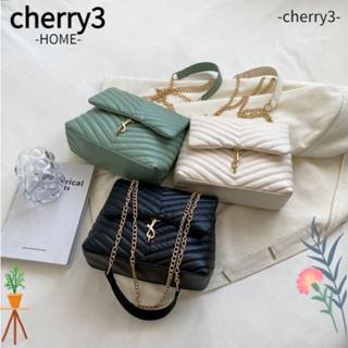 Cherry3 กระเป๋าถือ กระเป๋าสะพายไหล่ สะพายข้าง หนัง Pu ลายทาง ความจุสูง สีพื้น สําหรับเด็กผู้หญิง