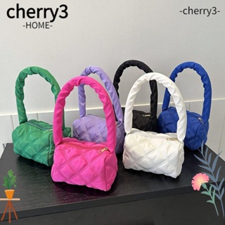Cherry3 กระเป๋าถือ กระเป๋าสะพายไหล่ ผ้าฝ้าย ปักลาย ลายสก๊อตน่ารัก สีพื้น สําหรับผู้หญิง