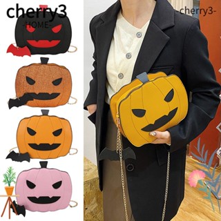 Cherry3 กระเป๋าถือ กระเป๋าสะพายไหล่ หนัง PU ลายฟักทอง ค้างคาว ฮาโลวีน สําหรับผู้หญิง