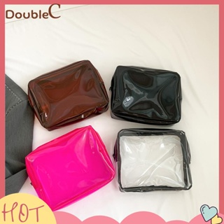 【Double C 】✿   กระเป๋าเครื่องสําอาง PVC กันน้ํา สีพื้น หรูหรา สําหรับผู้หญิง และผู้ชาย