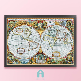 [Acelit.th] ด้ายผ้าฝ้าย 11CT พิมพ์ลายแผนที่โลก สําหรับปักครอสติช