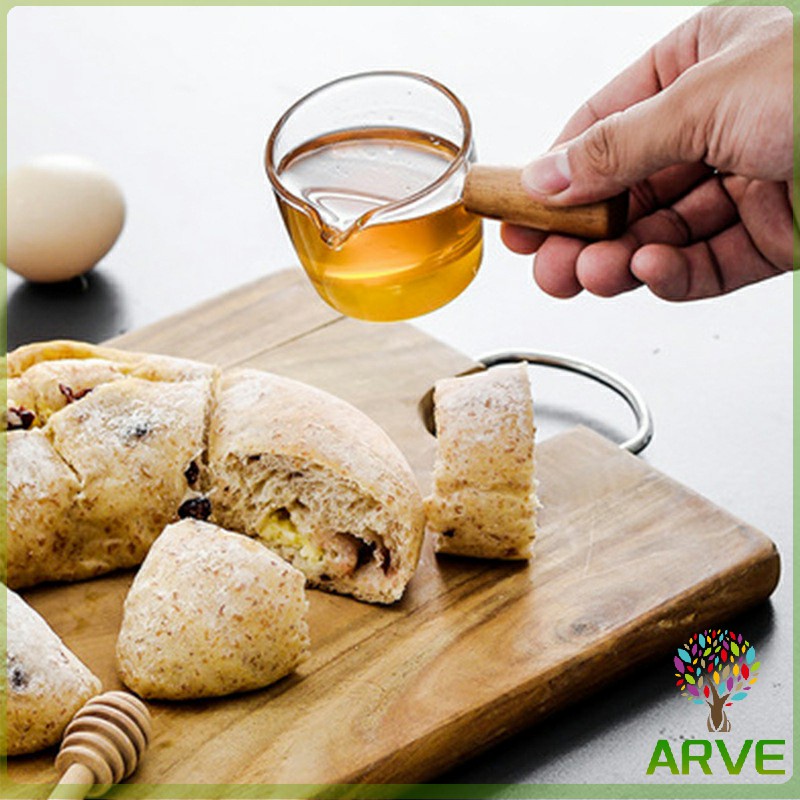 arve-ถ้วยซอสแก้วใสทรงเหยือก-มีด้ามไม้จับ-ทนความร้อน-ใส่น้ำผึ้ง-ใส่ซอสสลัด-สไตล์ญี่ปุ่น-saucer-for-seasoning