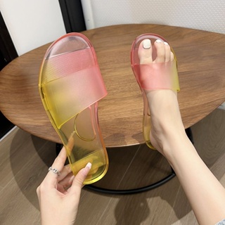 🍒รองเท้าแตะรัดส้นผู้หญิงคริสตัลพลาสติกใส ผู้หญิงใหม่เกาหลีรองเท้าเจลลี่โปร่ง